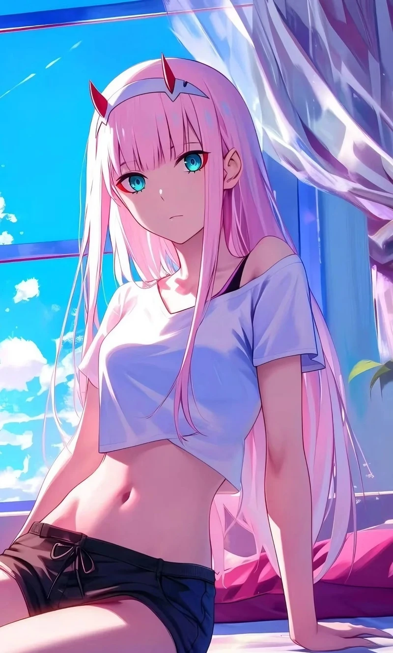 Anime Zero Two biểu cảm lạnh lùng đầy cuốn hút