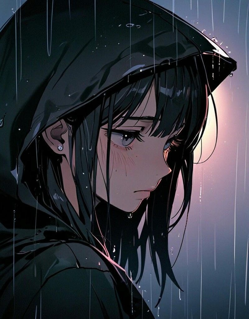 Anime buồn nữ đen trắng với phong cách u tối