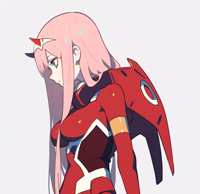 Anime girl Zero Two với mái tóc hồng dễ thương