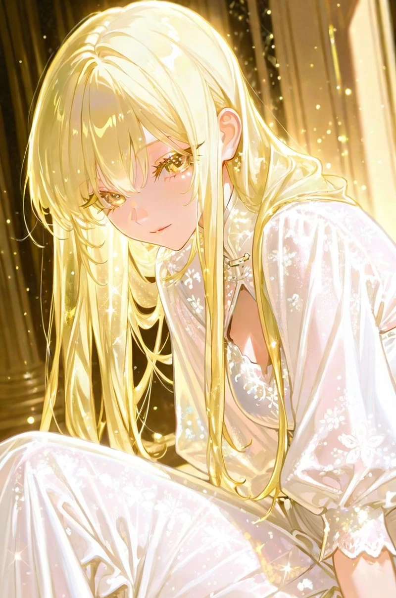 Anime tóc vàng dịu dàng trong không gian hoa anh đào