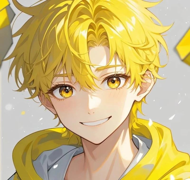 Anime tóc vàng mặc áo ngắn khoe nụ cười tự tin