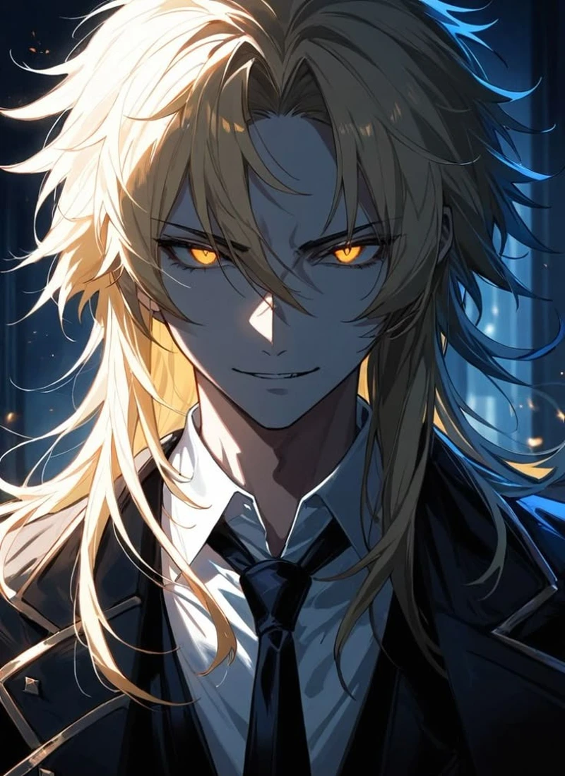 Anime tóc vàng với đôi mắt xanh biếc sâu thẳm