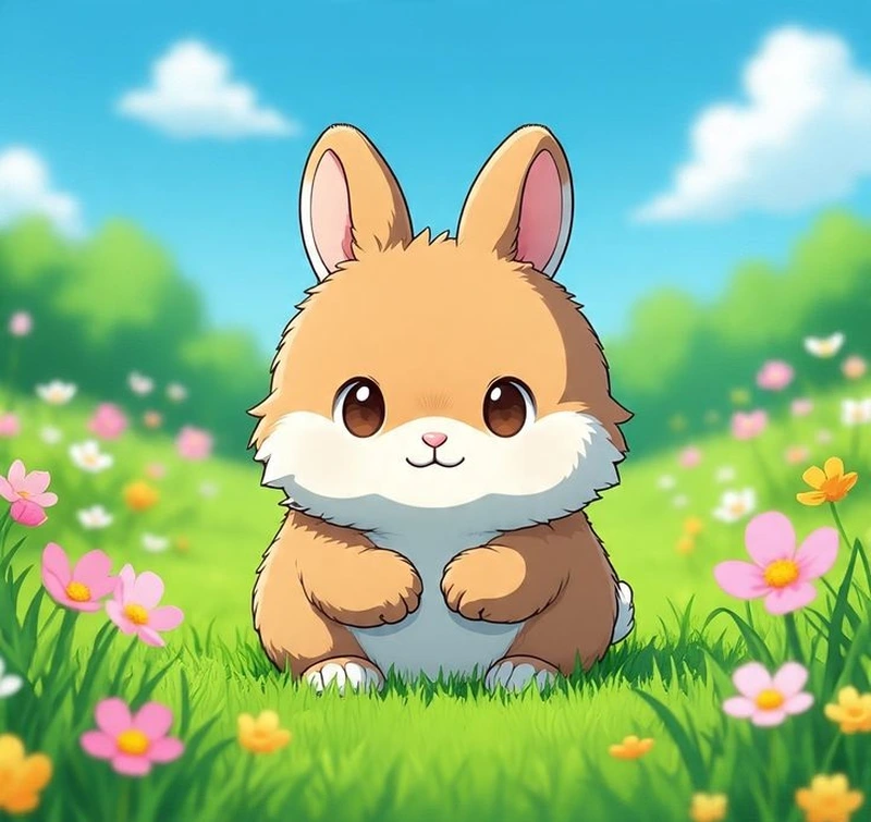 Cô nàng thỏ anime trong khung cảnh fantasy đầy vẻ nhẹ nhàng