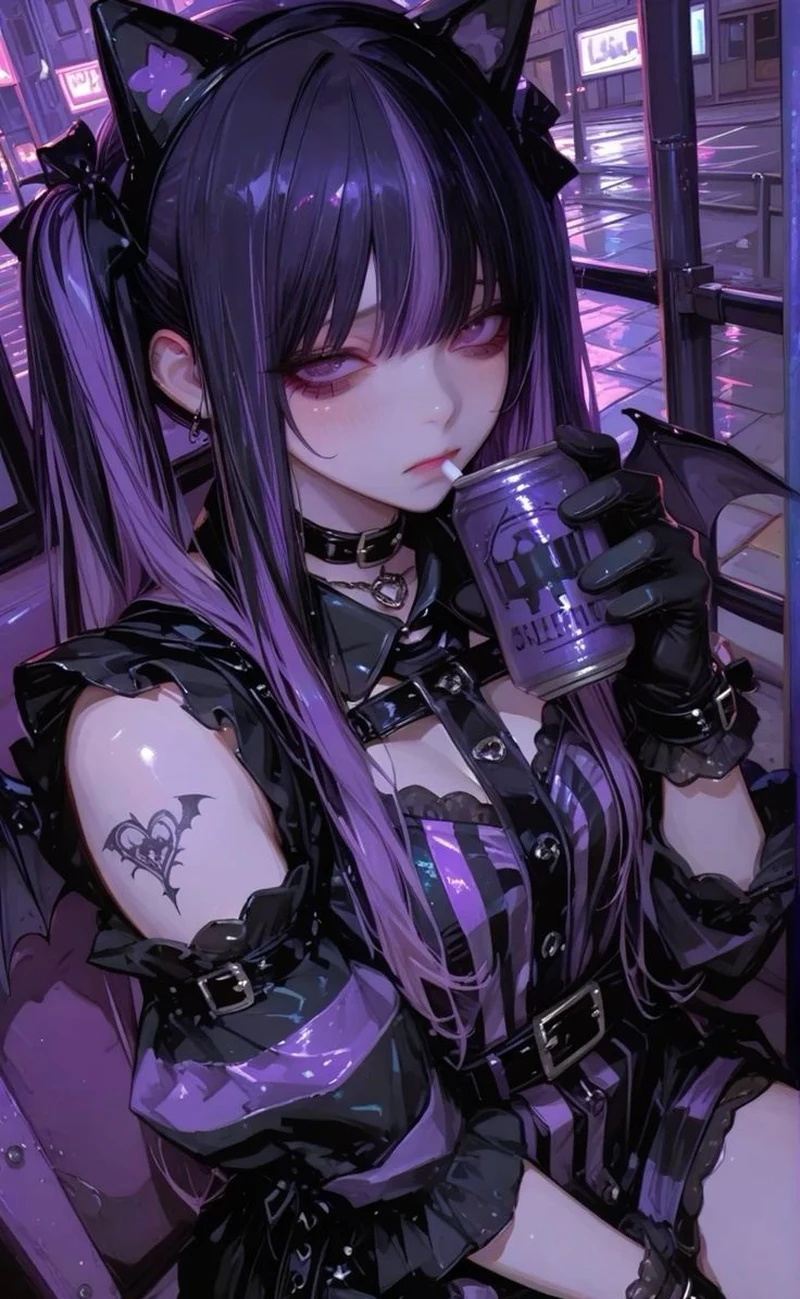 Goth cute Kuromi anime mái tóc hồng nổi bật