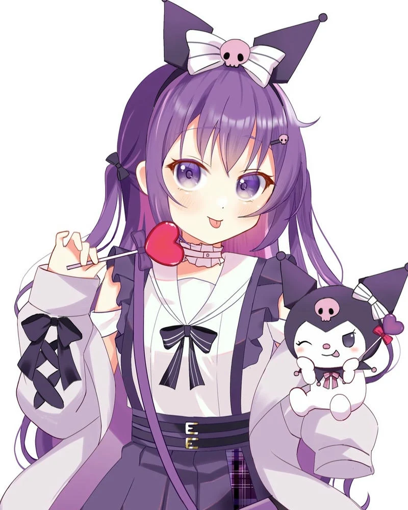 Hình Kuromi kawaii đang ôm gấu bông