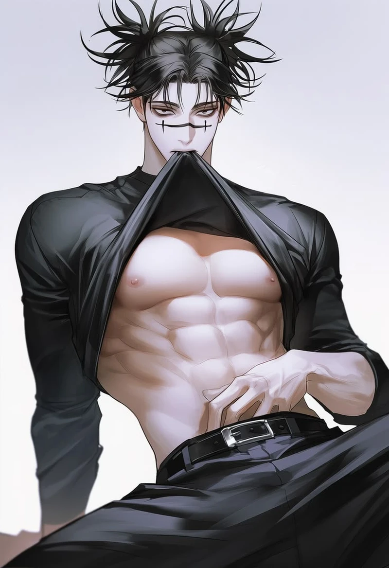 Hình ảnh Anime nam cơ bụng săn chắc với ánh nhìn lạnh lùng
