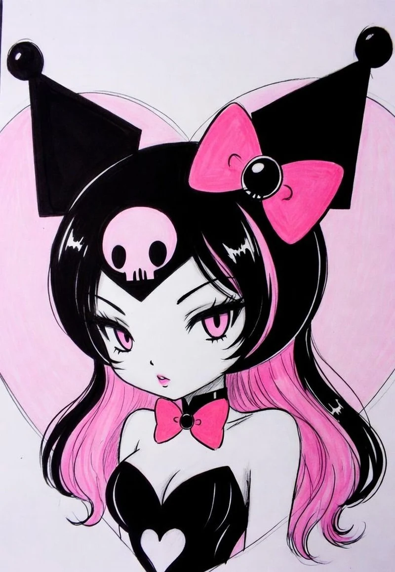 Hình ảnh Kuromi kawaii ôm gấu bông xinh xắn