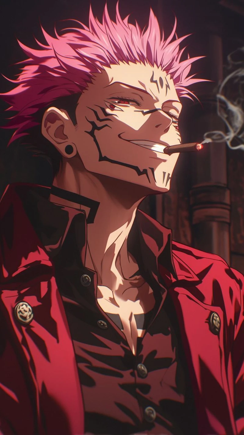 Hình ảnh Sukuda anime với nụ cười ngạo nghễ giữa bóng tối