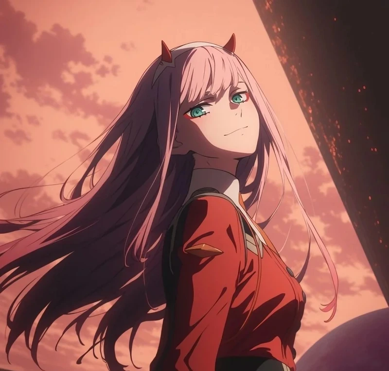 Hình ảnh Zero Two với sừng đỏ đặc trưng ấn tượng