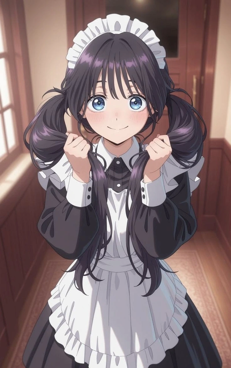 Hình ảnh anime hầu gái với ánh sáng mềm mại tự nhiên