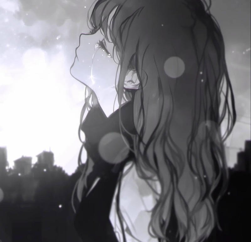 Hình anime cô đơn nữ trong không gian trống trải