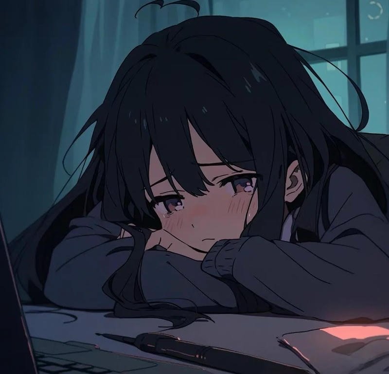 Khoảnh khắc nữ anime rơi nước mắt trong im lặng
