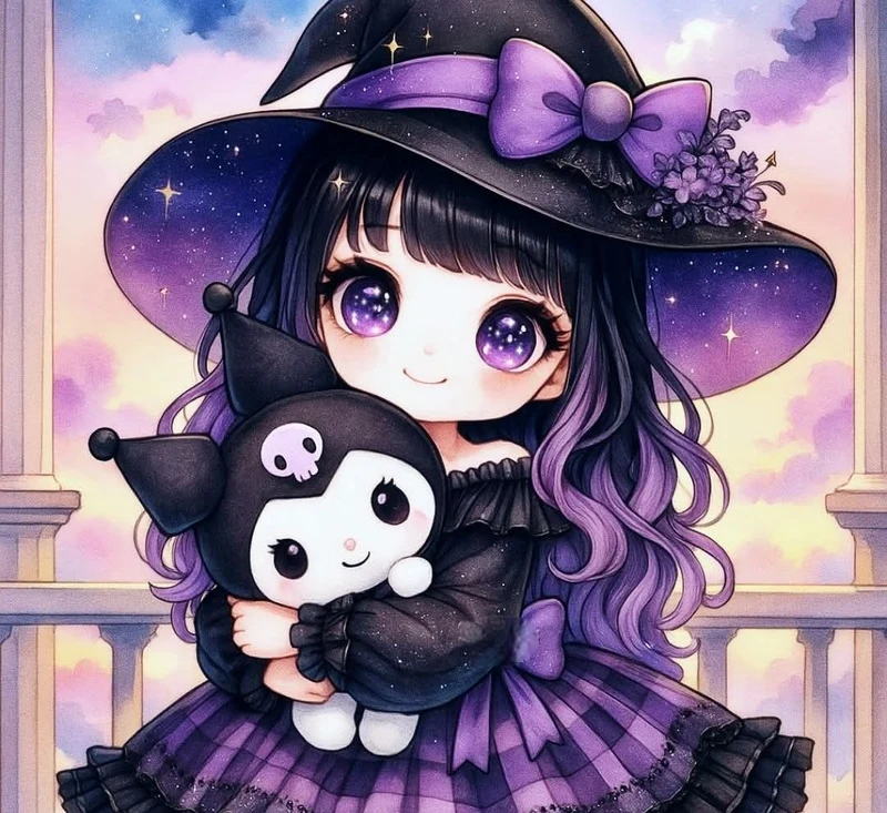 Kuromi anime cầm trái tim đen bí ẩn siêu nét