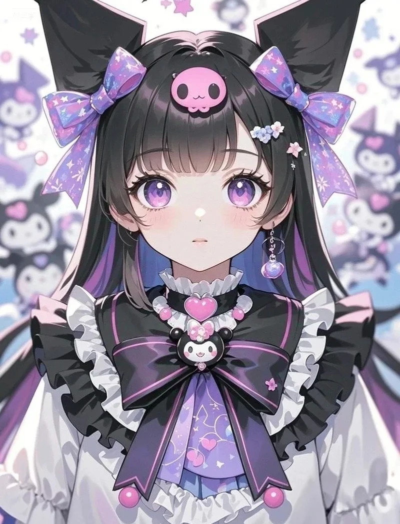 Kuromi anime nhảy múa trong vườn hoa
