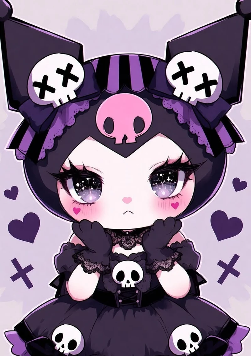 Nhân vật Kuromi anime dễ thương trong outfit goth