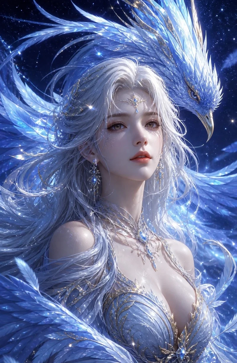 Render anime 3D hot babe tóc trắng dưới ánh trăng