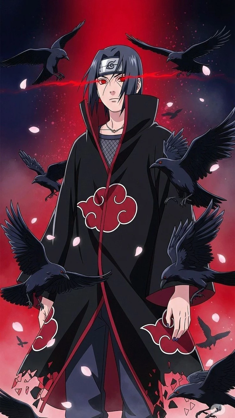 Sát thủ Uchiha Itachi áo choàng Akatsuki phong cách dark anime ngầu