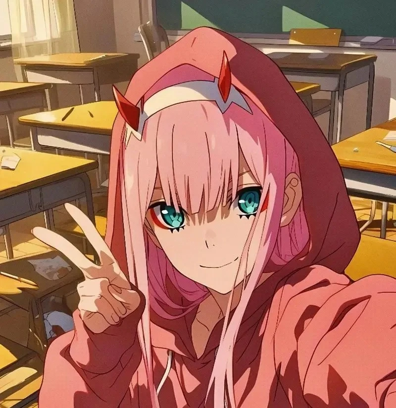 Thần thái lạnh lùng của Zero Two trong ảnh anime nổi bật