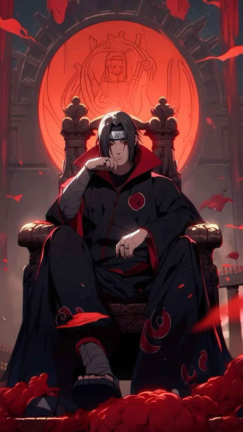 Uchiha Itachi đứng dưới ánh trăng cùng ánh mắt Sharingan đỏ