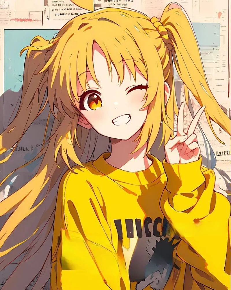 Vẻ mặt đáng yêu của cô gái anime tóc vàng