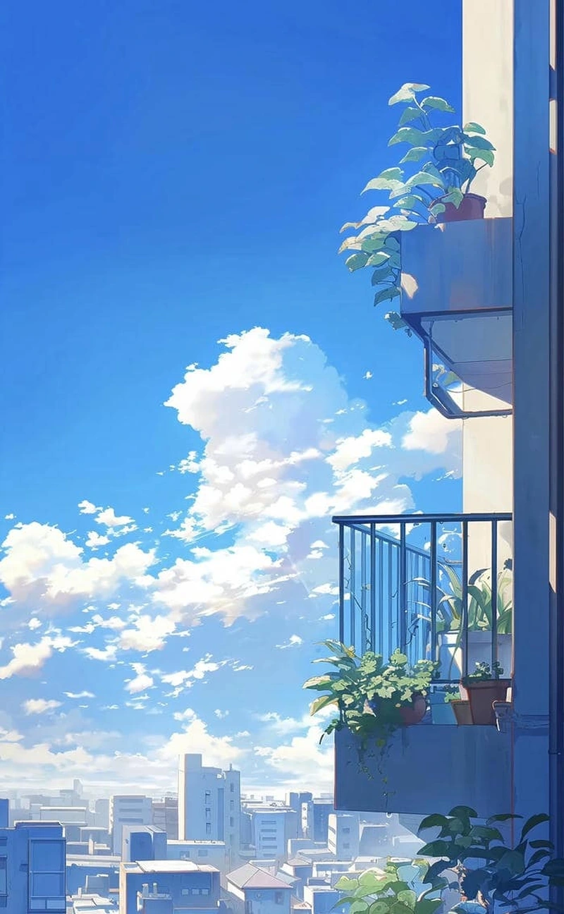Ảnh anime bầu trời mây trắng cực hợp làm wallpaper