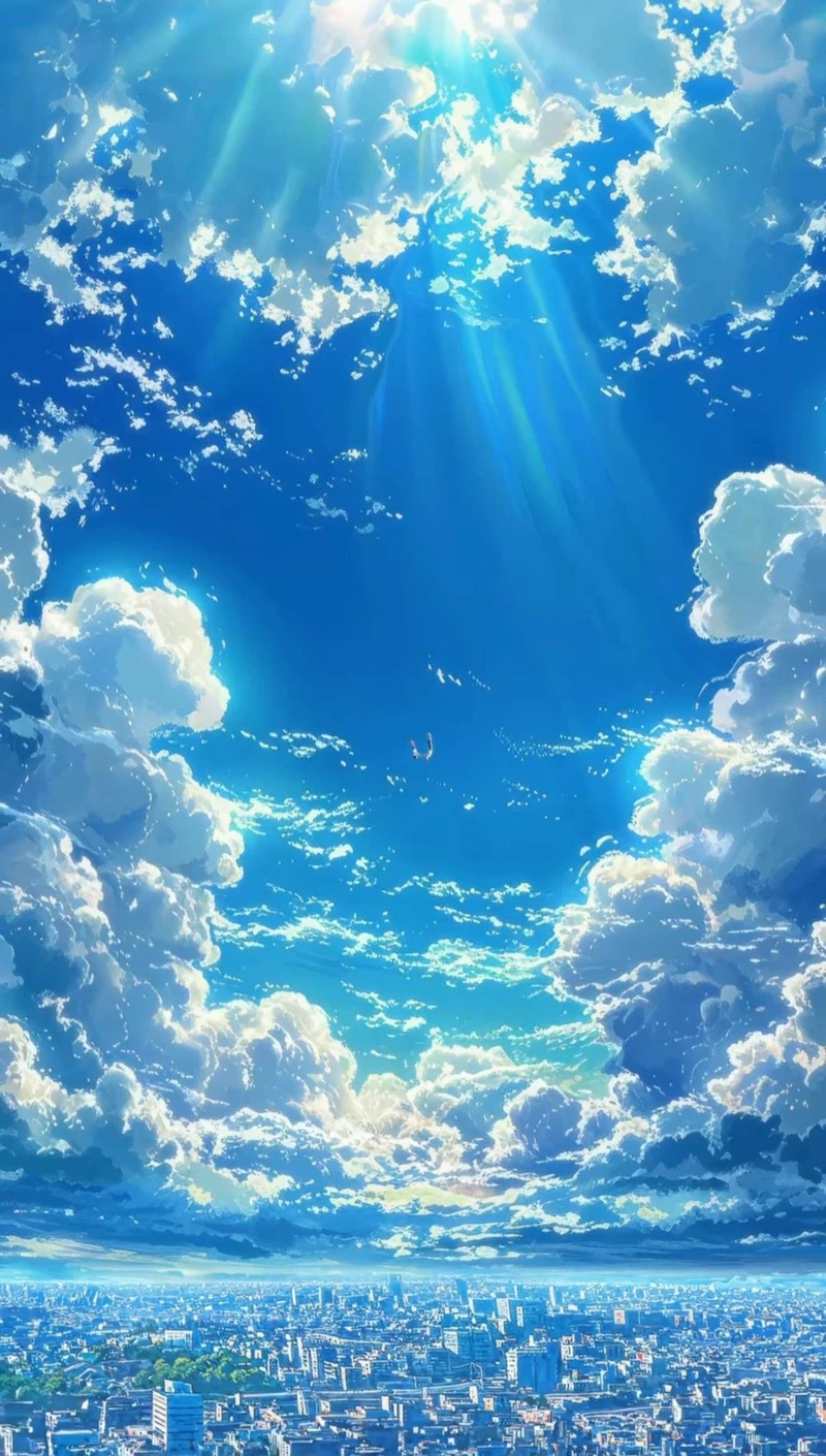 Ảnh anime bầu trời với phong cảnh thiên nhiên yên bình