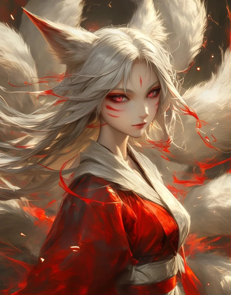 Ảnh hồ ly anime nữ với đôi tai cáo dễ thương