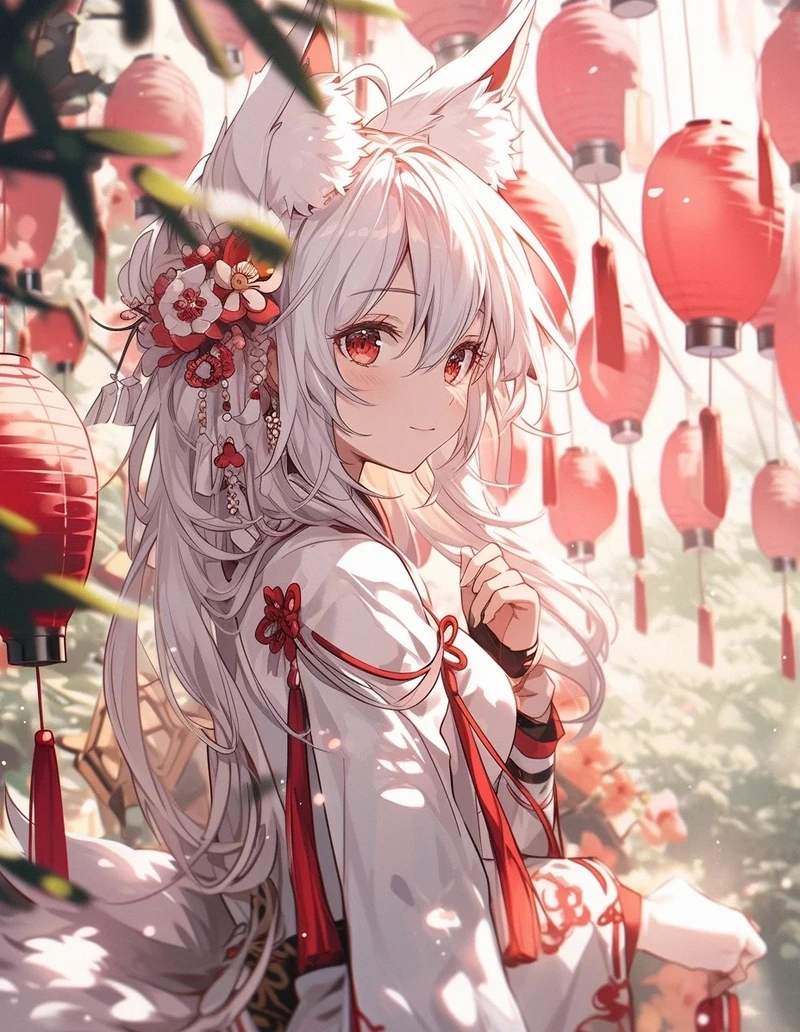 Ảnh hồ ly anime với đôi tai cáo nổi bật dễ thương