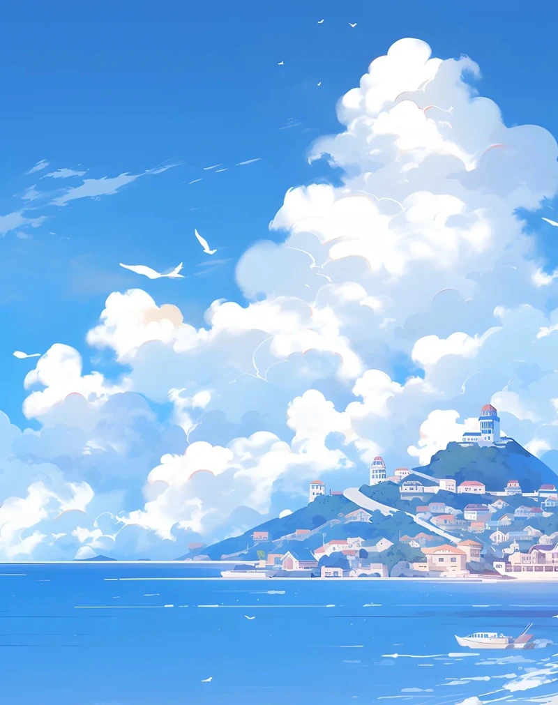 Ảnh nền máy tính đẹp với anime bầu trời xanh