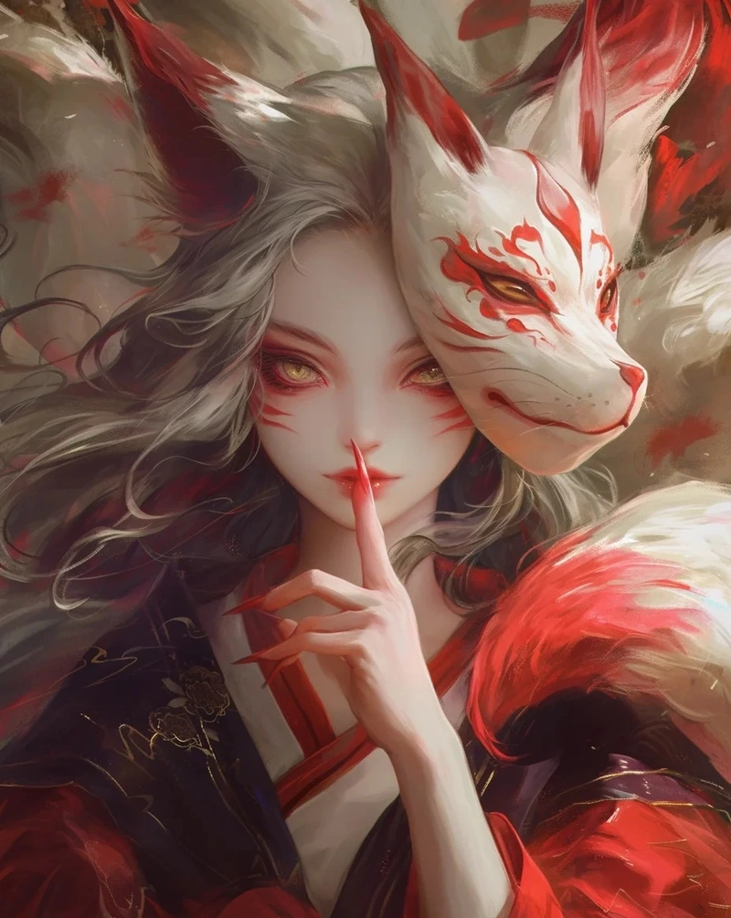 Ảnh yêu hồ anime với tạo hình thần bí nổi bật