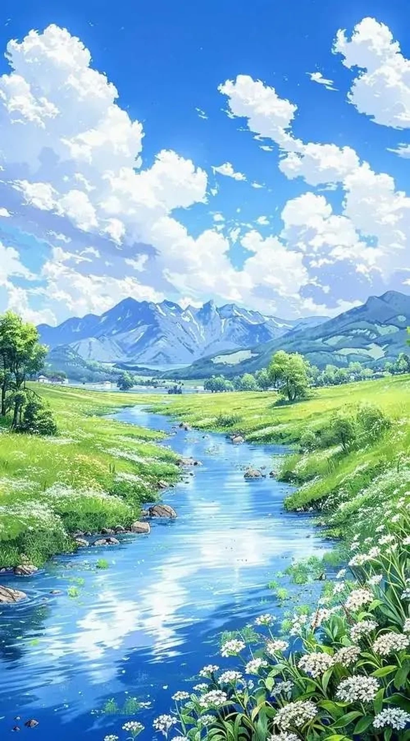 Bầu trời anime xanh đẹp cho màn hình điện thoại