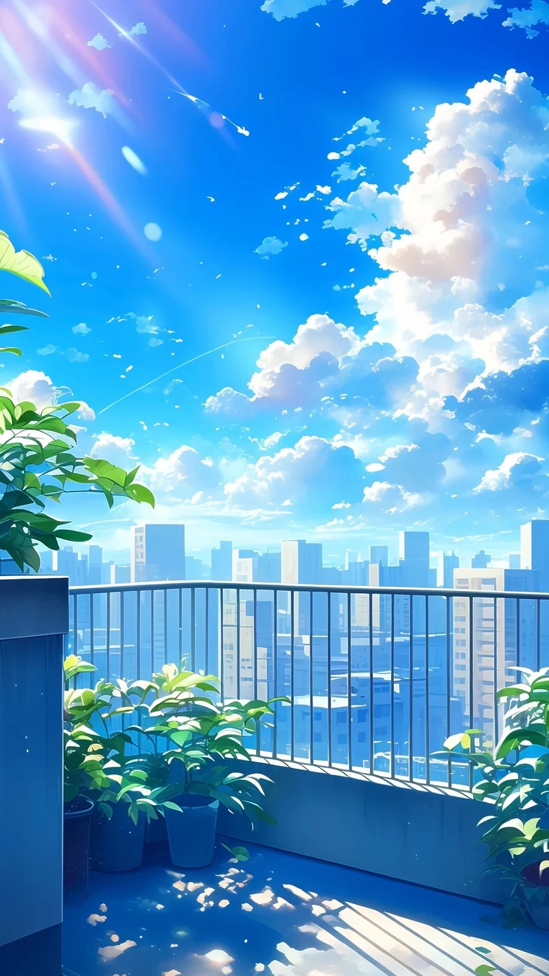 Cảnh chiều tà nổi bật trong ảnh anime bầu trời