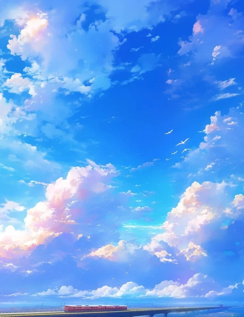 Cảnh hoàng hôn anime đẹp với bầu trời rực rỡ