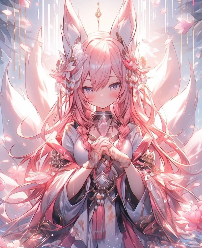 Cáo chín đuôi anime nổi bật trong phong cách fantasy