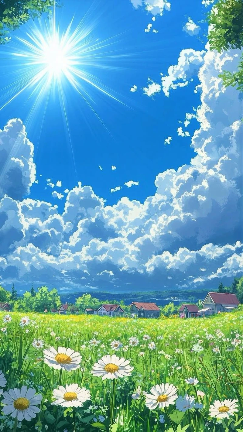Hình ảnh anime bầu trời cùng mây trôi nhẹ nhàng đẹp mắt