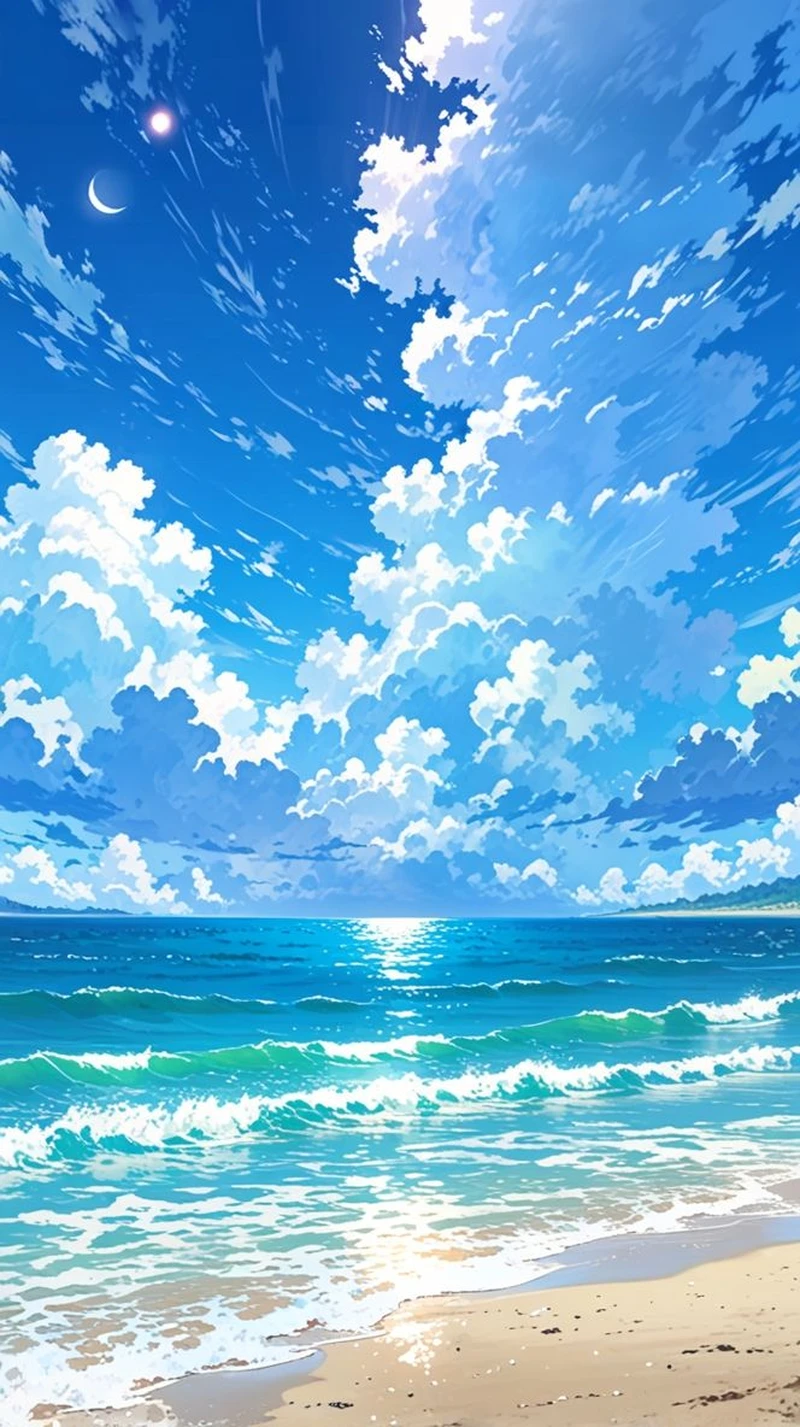 Hình ảnh anime bầu trời trong khung cảnh mùa hè tươi sáng