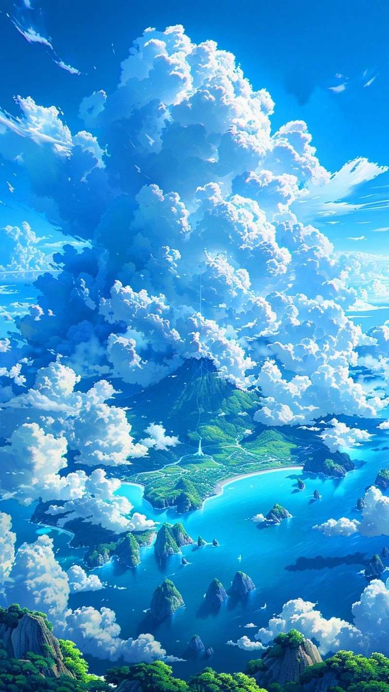 Hình ảnh anime bầu trời với gam màu xanh trong trẻo