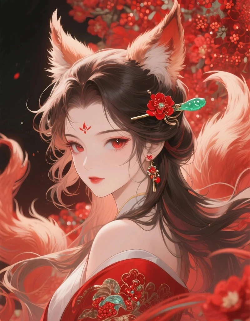 Hồ ly anime với bộ tai cáo đặc trưng nổi bật