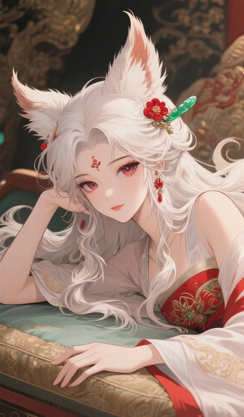 Hồ ly anime với nhiều đuôi cáo phong cách huyền ảo