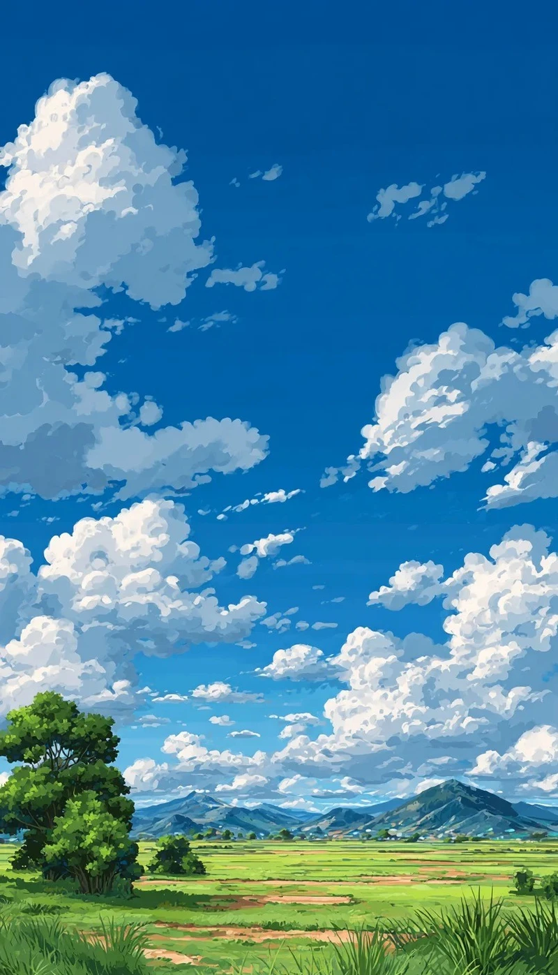 Khung cảnh mùa hè đẹp cùng ảnh anime bầu trời