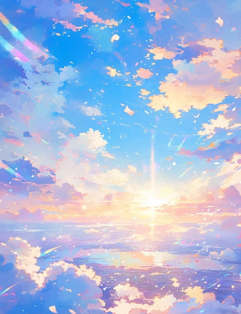 Mây trắng bồng bềnh trong ảnh anime bầu trời đẹp
