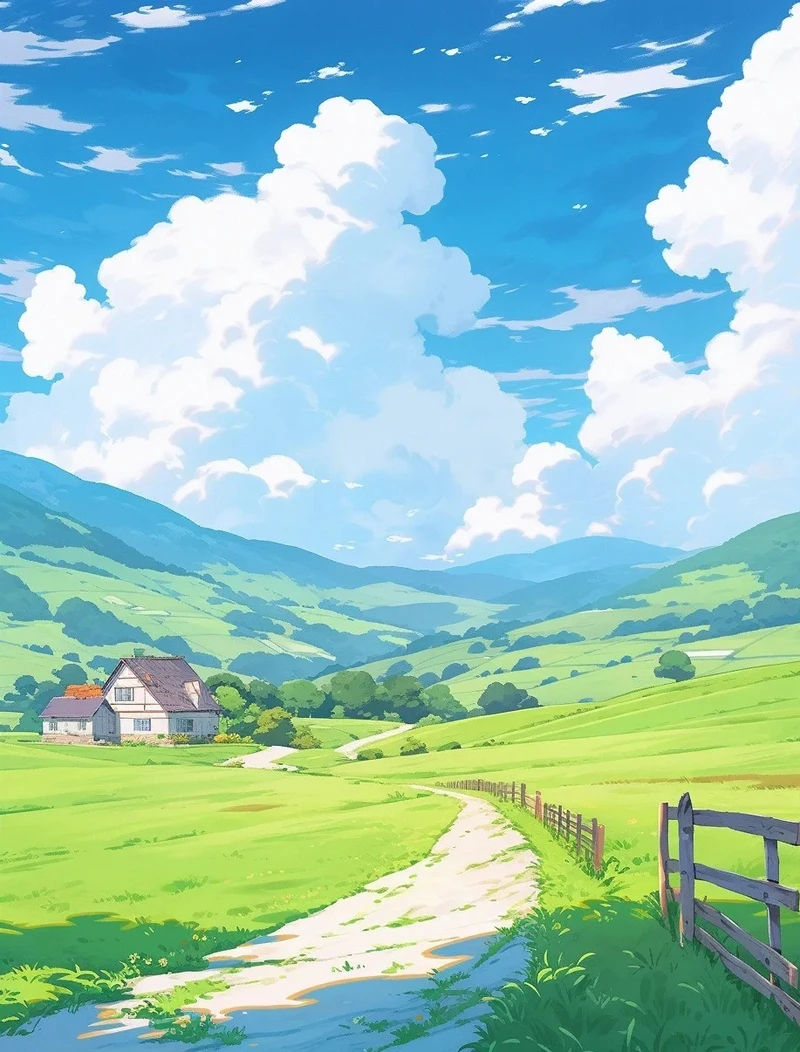 Phong cảnh anime bầu trời cùng mây trắng nổi bật