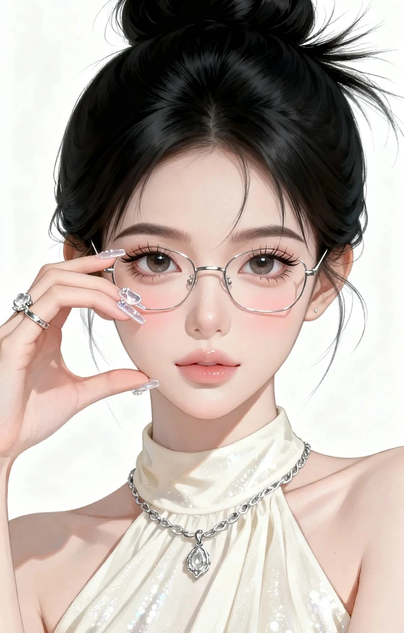 ảnh anime đeo kính với mái tóc màu trắng nổi bật