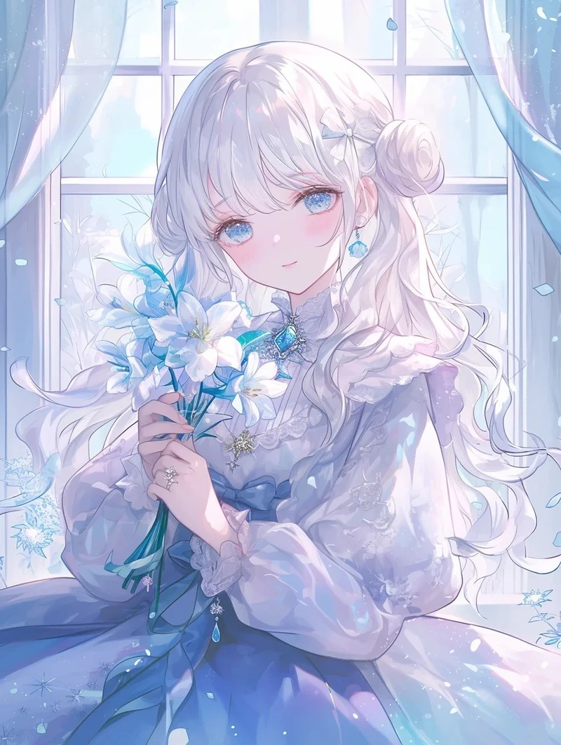 ảnh anime girl tóc trắng mang vẻ lạnh lùng