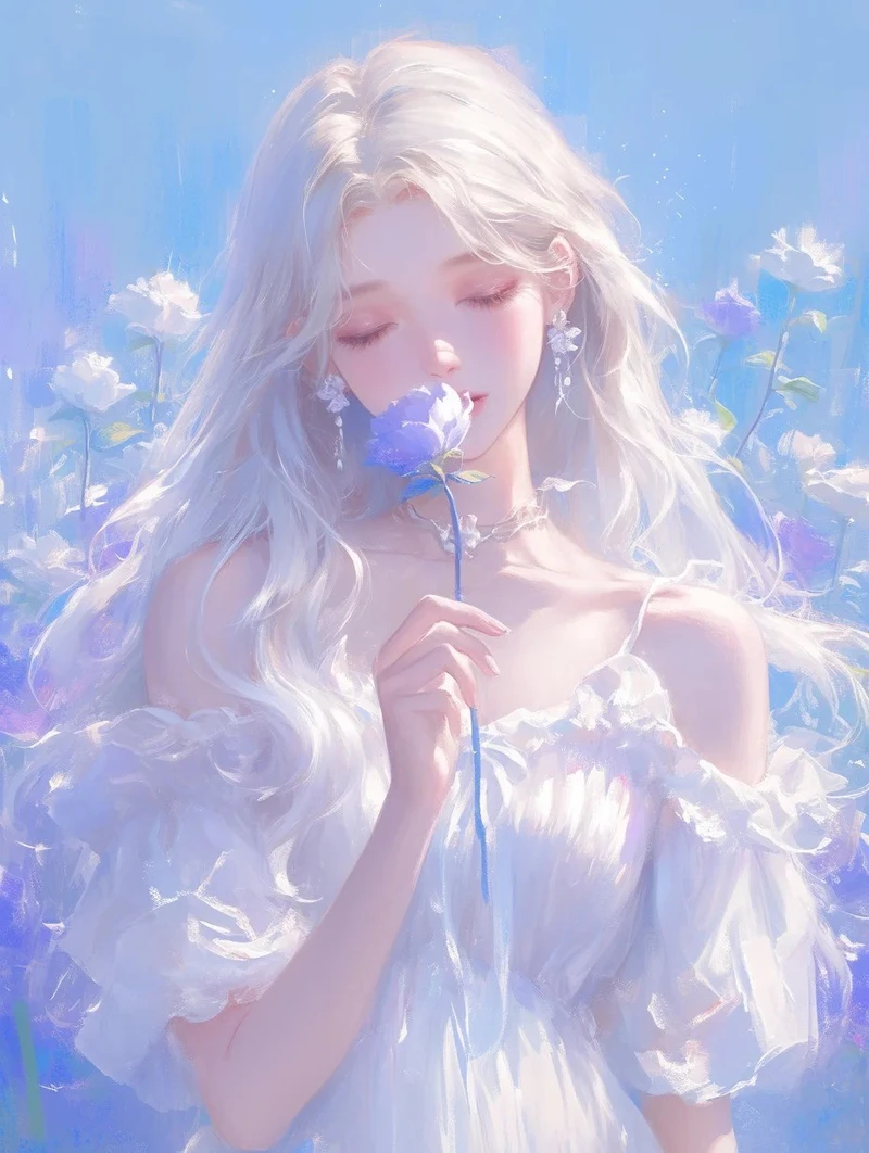 ảnh anime girl tóc trắng phong cách cổ trang