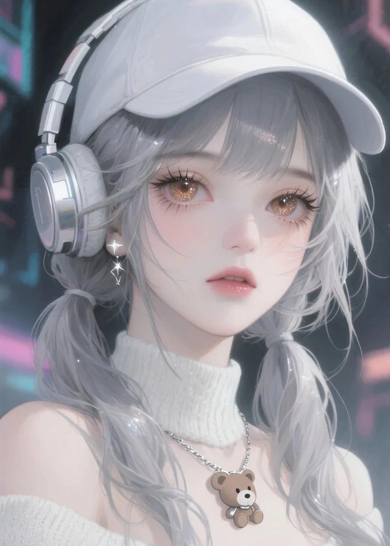 ảnh anime girl tóc trắng theo phong cách kawaii