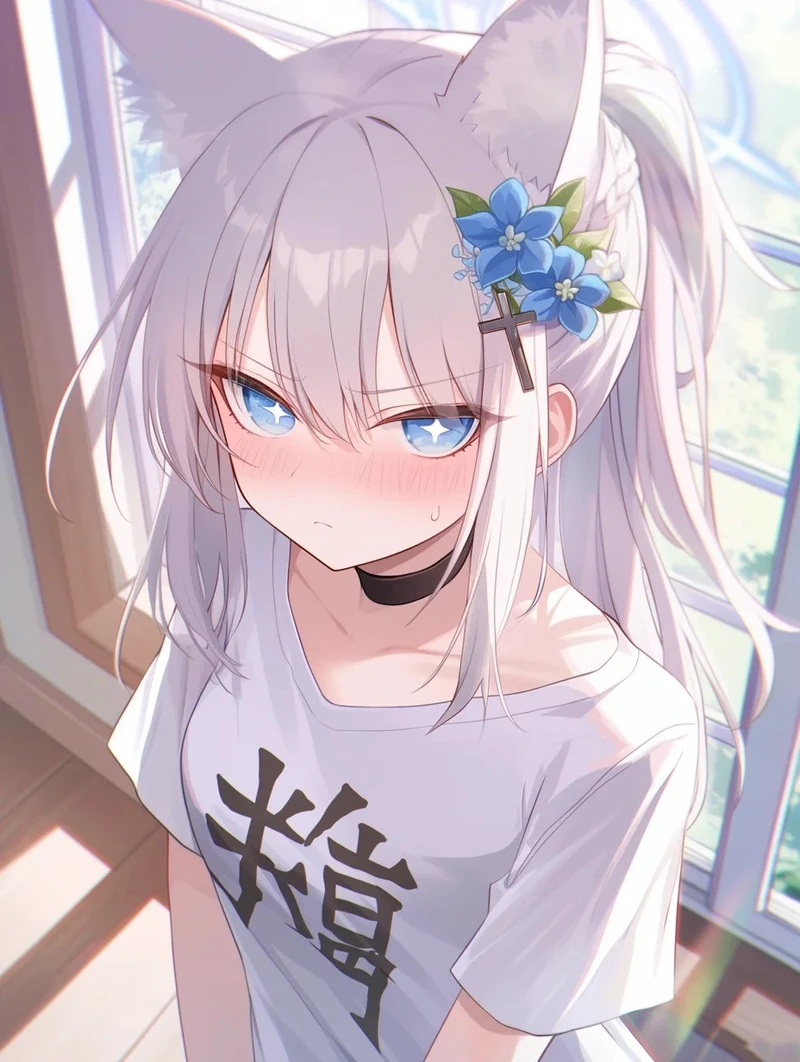 ảnh anime girl tóc trắng trong trang phục học sinh