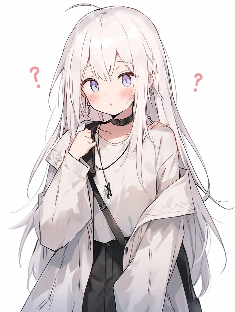 ảnh anime girl tóc trắng với đôi mắt xanh