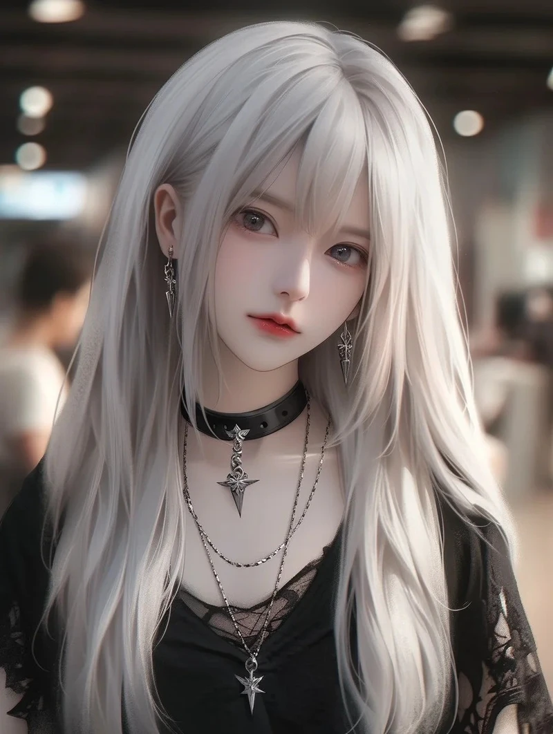 ảnh anime girl tóc trắng với mái tóc dài