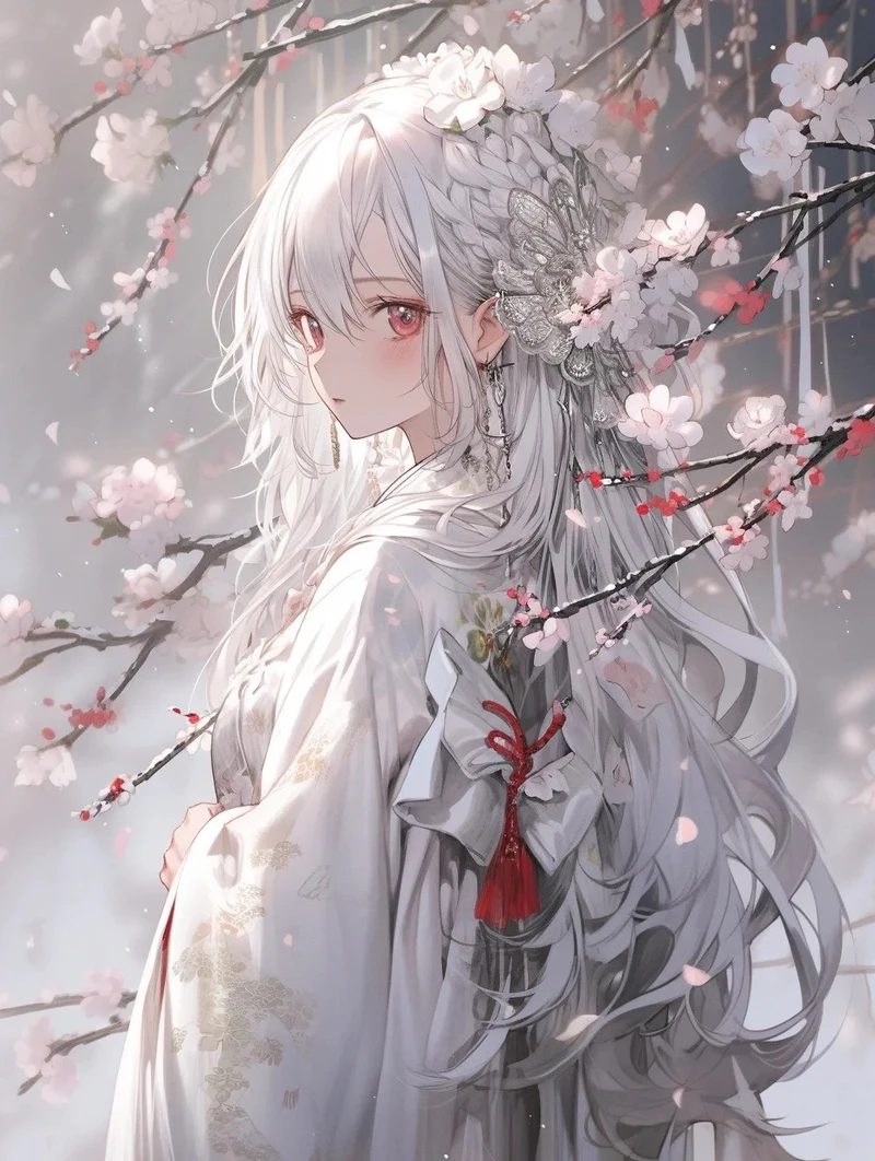 ảnh anime girl tóc trắng với nụ cười dễ thương